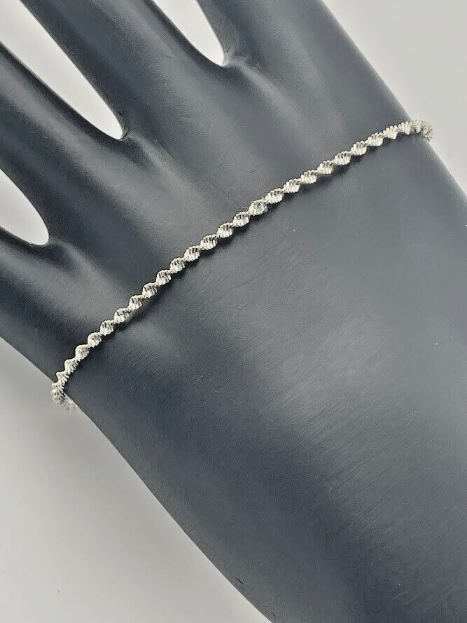 925 Sterling Silver 1.8mm Twisted Herringbone Anklet Bracelet 9.5 Inch Boho Style 4127