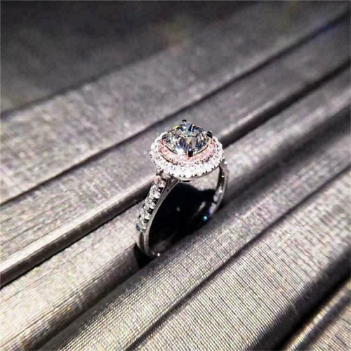 14k White Gold 2.70Ct Round Cut Diamond Halo Engagement Ring Simulated in Size 8 - Picture 4 of 6