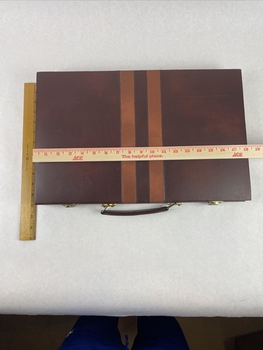 Backgammon Game Checkers Brown Cream Faux Leather Case 18 x 15 Vintage - Picture 13 of 22