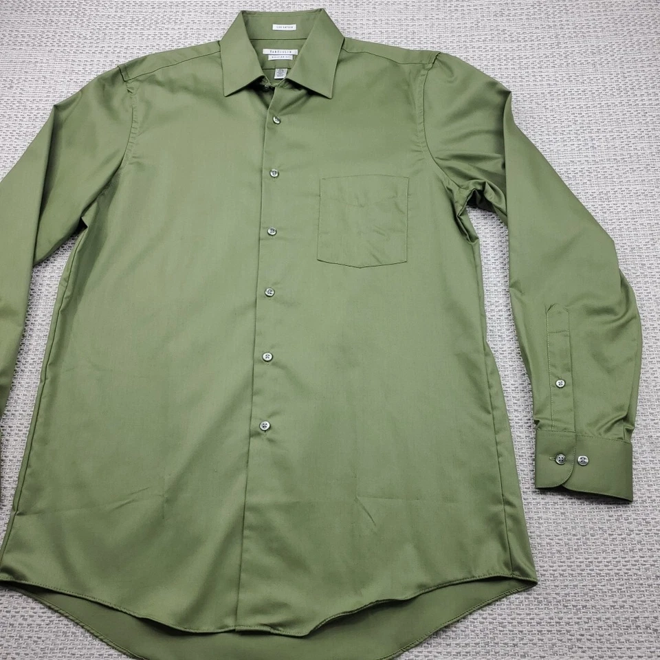 Camisa de vestir Van Heusen Lux satén para hombre L 15,5 X 34/35 verde manga larga nueva sin etiquetas Foto 2 de 4
