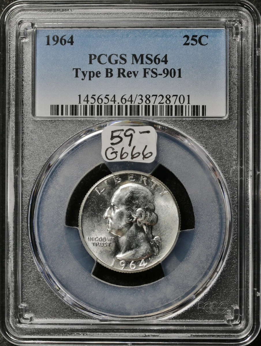PCGS Certified MS 64 Graded 1964 Washington Quarters (1932-1998