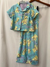 Pok mon Pikachu Girls Pajama Set S 6/6x  Blue Button Flame Resistant New