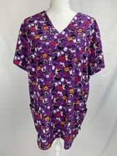 Prints by Maeve Scrubs Shirt Women 2XL Purple Halloween Dogs Pets