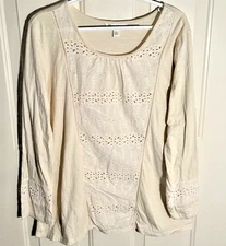 Krazy Kat Cream Eyelet Lace Long Sleeves Cotton Knit Top XL