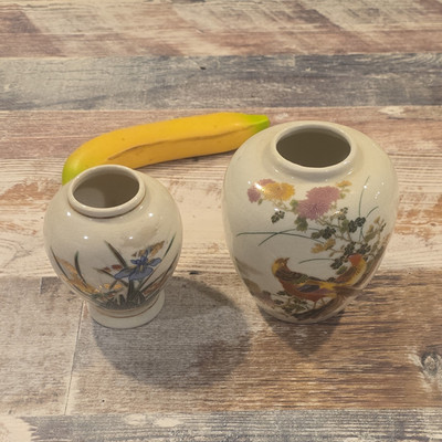 White Ceramic Floral Bird Mini Vase Pair Decorative Flower Pattern