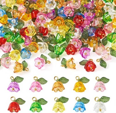 100Pcs Transparent Flower Leaf Acrylic Charms Pendants for DIY Jewelry Making