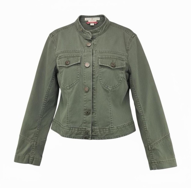 Tommy Hilfiger Women's Green Military Jacket Button Front Pockets Size 8