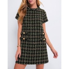 Tuckernuck Jackie Holly Tinsel Tweed Short Sleeve Dress Black Size Large Festive