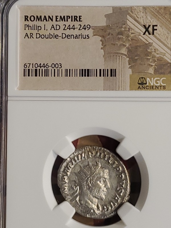 PHILLIP THE 1ST A.D.244 SILVER DENARIUS. N.G.C CERTIFIED. GENUINE ACIENTS..