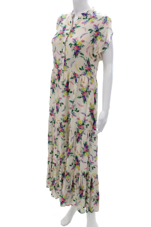 Zadig & Voltaire Womens Maxi Shirt Dress Beige Floral Viscose Size XS - Image 2 of 4