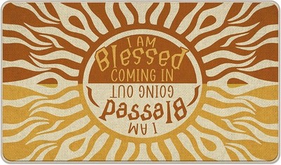 Boho Sun Sunshine Welcome Front Door Mat, Christian I Am Blessed Coming in and