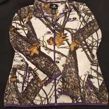  149 Mossy Oak Girls Youth L 12-14 Fleece Jacket White Trees Leaves Full Zipper