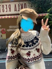 Women’s Cute Dog Jacquard Knit Sweater – Round Neck, Vintage Style (Autumn 2025)