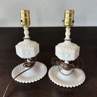 Vintage White Milk Glass Table Lamps Beaded Design