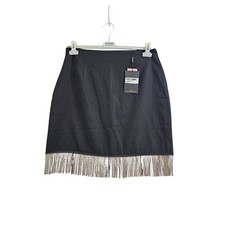 PrettyLittleThing Mini Skirt Womens 12 Black Solid Beaded Fringe festival party