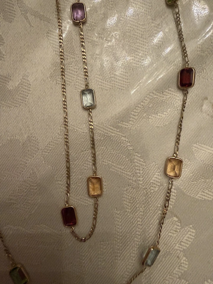 "Collar de oro amarillo de 14 K con formas rectangulares multicolores genuinas de 30""" Foto 3 de 4