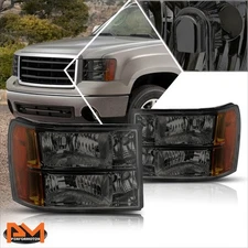 For 07-14 GMC Sierra GMT900 Smoked Housing Headlight Amber Corner Signal Lamps