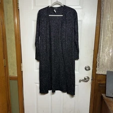 LTX Sportswear Textured Cardigan Blazer Small Black Metallic Long NEW