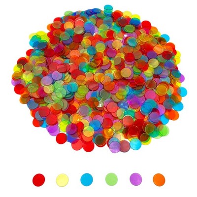 1000 Pieces 3/4 inch Transparent 6 Color Bingo Counting Chips with Bag -