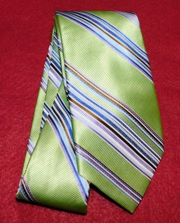 PAUL FREDRICK HECHO EN EE. UU. CORBATA A RAYAS VERDE/AZUL/PÚRPURA - CORBATAS DE DISEÑADOR. Foto 2 de 3