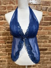 Frederick  s of Hollywood Lingerie Babydoll Teddy Camisole Sz M Navy Lace Ribbon