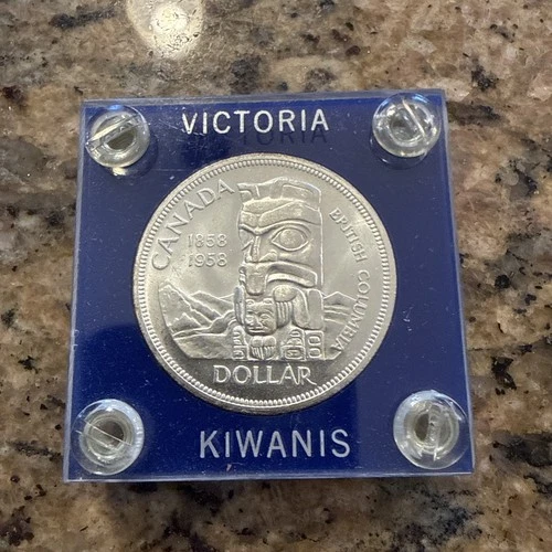 80%Silver Dollar CANADA 1958 British Columbia Centennial Totem UNC.DEATH DOLLAR