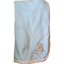 LITTLE ME Blue Bear Baby Blanket White Stripes Cotton Boy Crown Cloud 25x30