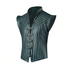 Mens Renaissance Vest Sleeveless Jacket Halloween Faux Leather Waistcoat Vest