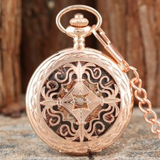 Steampunk RoseGold Skeleton Mechanical Pocket Watch Roman Dial Wedding Gift