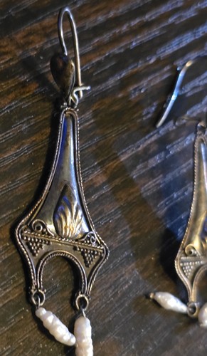925 Sterling Silver 2½" Antique Curvy White Drop Earrings Vintage Womens Wear - Picture 3 of 9