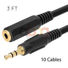 10 Pack 3 Feet AUX Extension Cable 1/8" 3.5mm Male to Female Stereo Audio Cord
