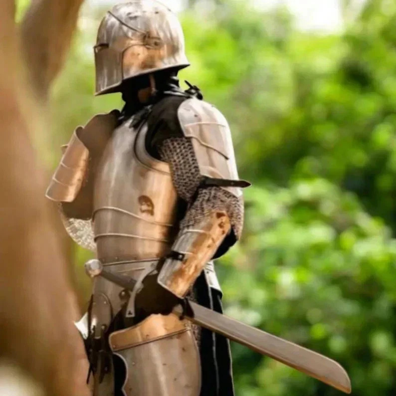 18GA Steel Medieval Full Body Armor Barbuta Set Knight Plate Suit LARP ...