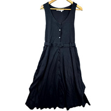 Chaus Dress Womens Medium Black Cotton Belted Sleeveless Flowy 90s Goth