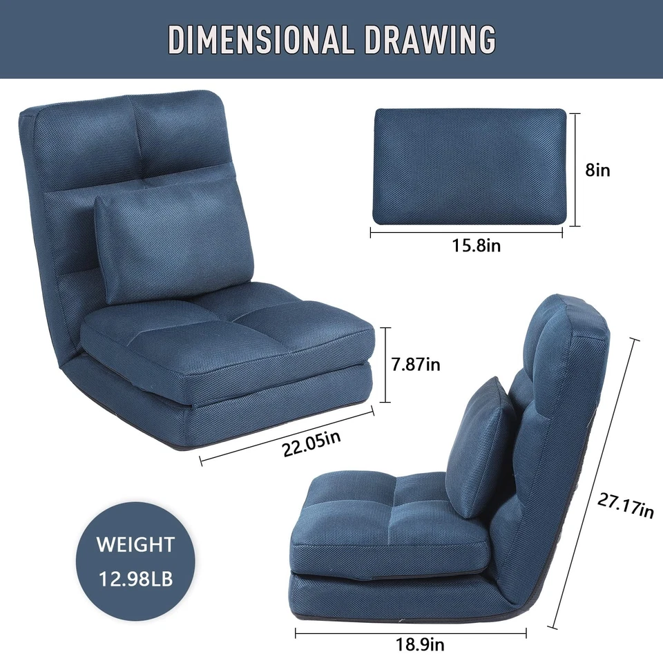 Sofá chaise lounge interior, silla de piso con respaldo para adultos, 14 ángulos... Foto 4 de 4