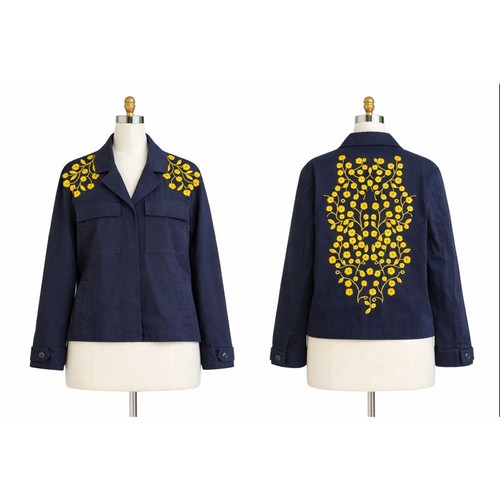 Boden Giacca Utility Ricamata Rubino Giallo Navy Floreale 10 Petite