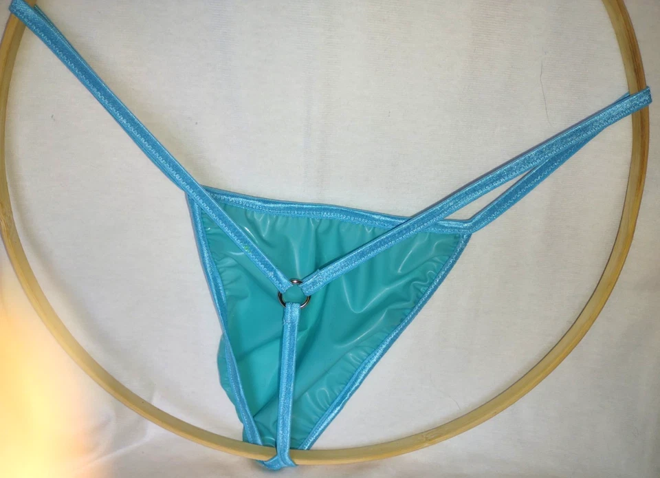 Men's LATEX RUBBER G String Thong Exotic Lingerie for Man TURQUOISE or TEAL #N1 - Image 4 of 4