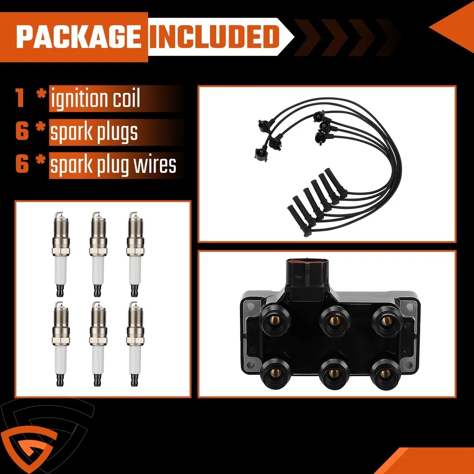 Ignition Coil Pack & Spark Plugs & Wires for 1989-1995 Ford Taurus 3.0L 3.2L V6 - Image 3 of 4