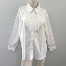 Doncaster Womens Button Down Shirt Plus 22W White Pleated Front Career Business