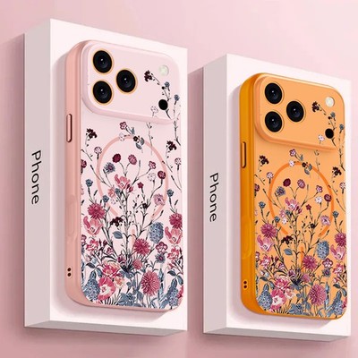 Magnetische Hülle für iPhone 17 16 Pro Max 15 14 13 Blumen Muster Magsafe Case