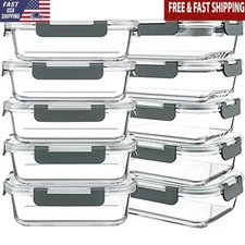 30oz Glass Meal Prep Containers Set 10 Packs Airtight Microwave Dishwasher Safe