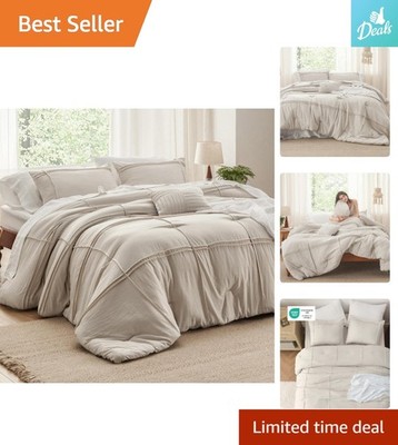 Elegant 4-Piece Beige Queen Comforter Set - Down Alternative & Softness, All ...