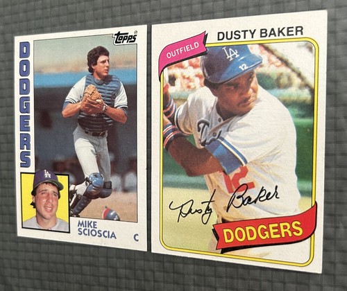Mike Scioscia Vintage Topps 1984 & Dusty Baker Vintage Topps 1980 LA Dodgers - Foto 3 di 6