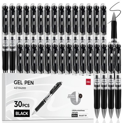 deli Gel Pens, 30 Pcs Retractable Pens Black Ink, Medium Point 30 PACK, 