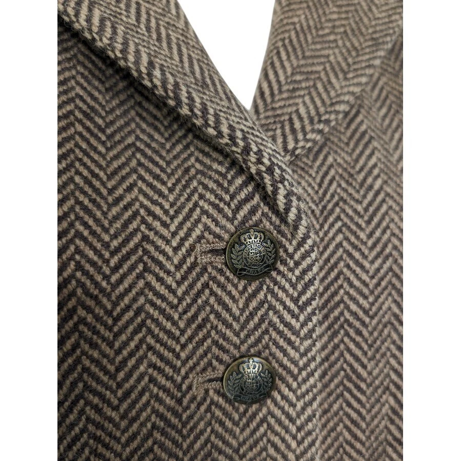 Blazer Chaps lã espinha de peixe marrom L latão botões crista anos 90 Y2K equestre - Imagem 2 de 4