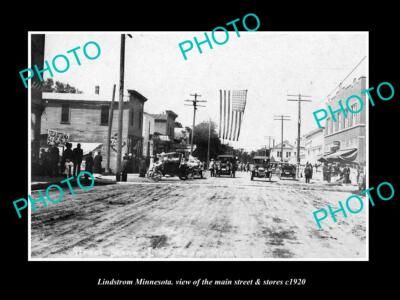 OLD 8x6 HISTORIC PHOTO OF LINDSTROM MINNESOTA THE MAIN STREET & STORES c1920