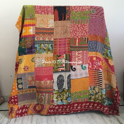 Multicolor Bettläufer Kantha Quilt Vintage Patchwork Einzeltagesdecken