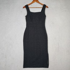 Banana Republic Midi Dress Women's 0 Black Check Side Slit Square Neck Bodycon