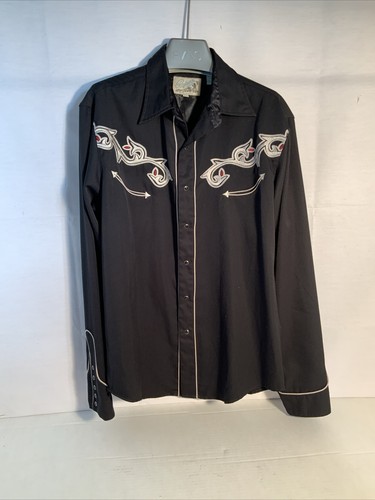 Rare Vintage Roper Denver Cowboy Embroidered Shirt Size L - Black Pearl Snaps