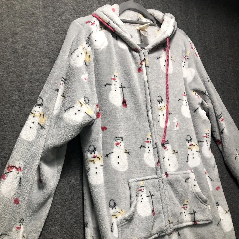 Munki Munki Mujer Capucha Polar Adulto 1 Pieza Muñeco de Nieve Gris Disfraz Pijama XL Foto 2 de 4