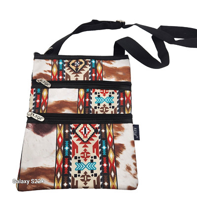 Southwestern Aztec Crossbody Bag Messenger Hipster Adjustable 3 Zip Pockets NGIL